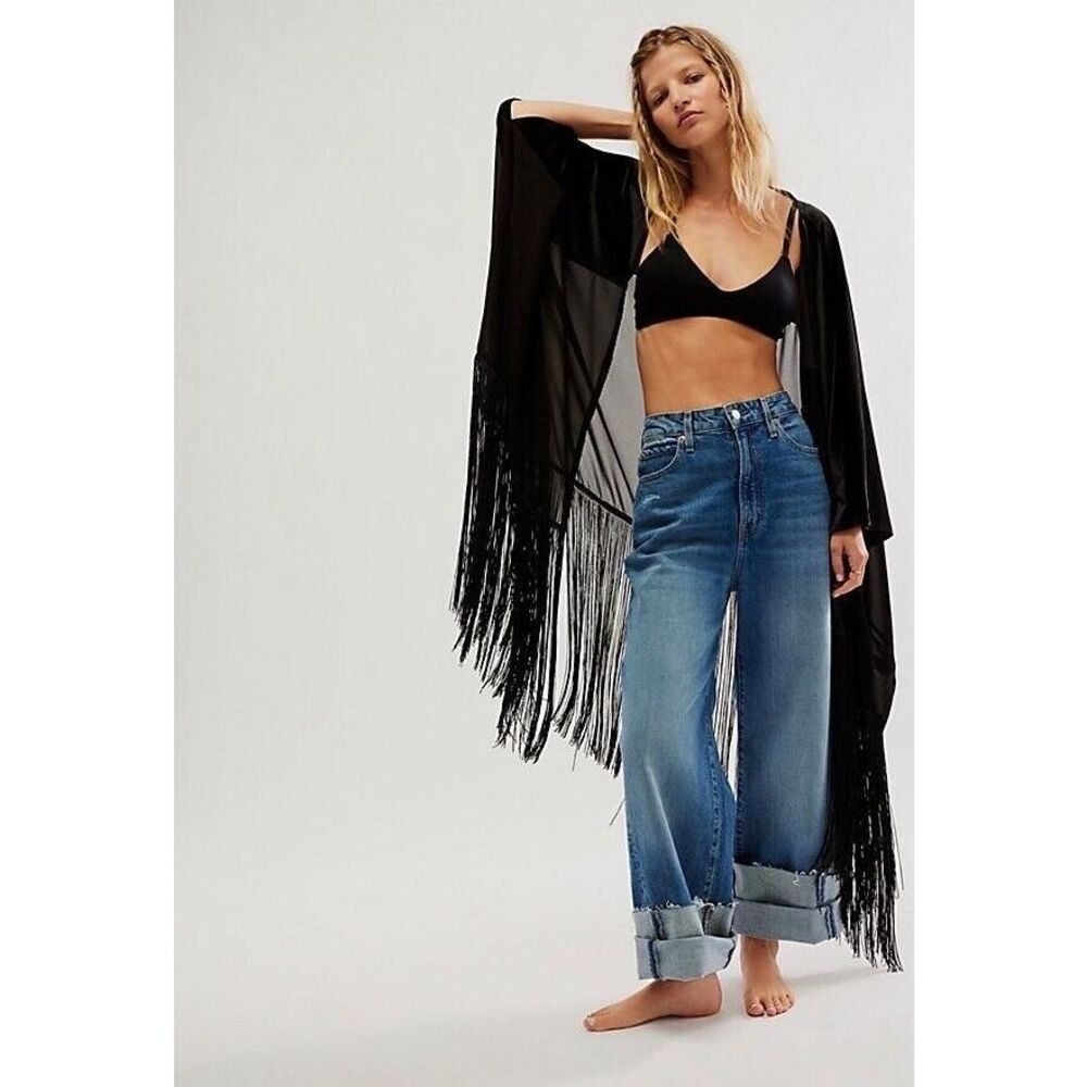 Free People Velvet Dreams Fringe Kimono OS